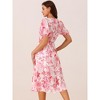 Seta T Women's Summer Casual Floral Puff Sleeve Round Neck Cutout Waist Boho Midi Dress - 4 of 4