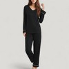 Anna-Kaci Lounge Women's Contrast Trim Long Sleeve V-Neck Pajama Top and Lounge Pants Two Piece Sleepwear Set - 3 of 4