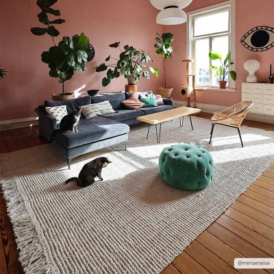 Beige Handwoven Jute Area Rug with Natural Fringe, 3' x 5'