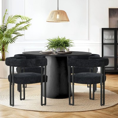 5-Piece Dining Set for 4 Person,46"Round Dining Table+Upholstered Chenille Chairs Curved Backrest Armrest Kitchen Chair for Dining Room