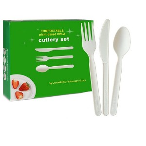 Aoibox 150-Piece Heavy-Duty Compostable Utensil Set with Forks, Spoons & Knives, BPI Certified Disposable Flatware - 1 of 4