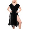 HAPPY BAY Women's Vacation Beachwear Long Bathing Suit Summer Short Front Tie Swimsuit Cover Ups Medium-Large Black Solid - 3 of 4