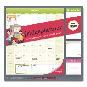 Fridge Planner Magnetized Monthly Calendar with Pads + Pencil, 14 x 13.5, Yellow/Green Sheets, 17-Month: Aug 2025 to Dec 2026 - 1 of 4