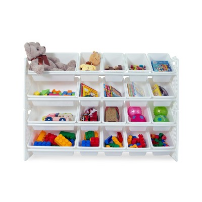 UNiPLAY Toy Organizer With 20 Removable Storage Bins and Block Play Panel, Multi-Size Bin Organizer (White)