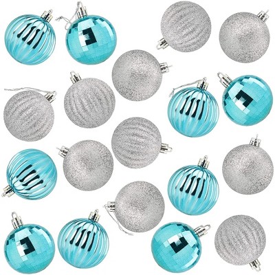 Juvale 48 Pack Mini Glitter Christmas Tree Ball Ornaments, Christmas Decorations Holiday Decor, Teal & Silver, 1.5 in