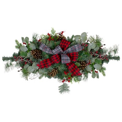 Northlight 36" Dual Plaid Bows and Red Berries Artificial Christmas Swag - Unlit