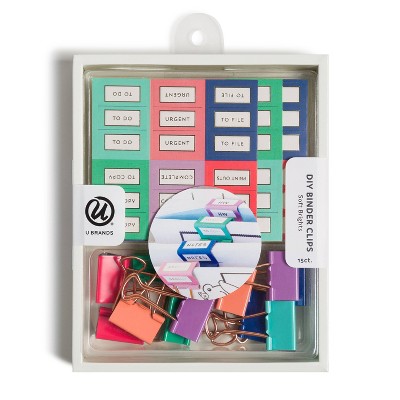 U Brands 15ct DIY Binder Clips with Labels - Soft Brights