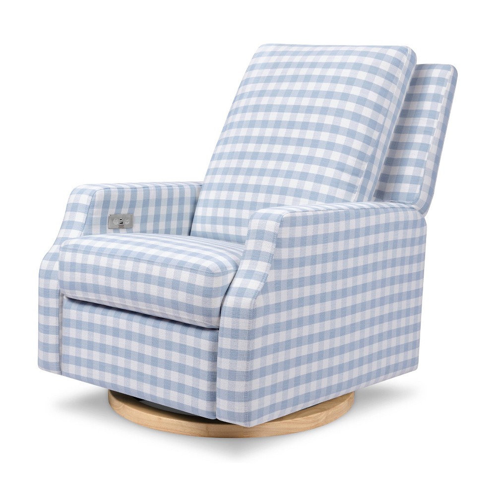 Photos - Coffee Table Namesake Crewe Electronic Swivel Glider Recliner - Blue Gingham with Light