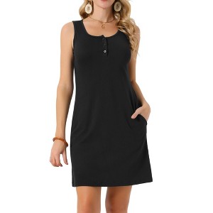 INSPIRE CHIC Women's Summer Scoop Neck Sleeveless Swing Shirt Sundress with Pockets - 1 of 4
