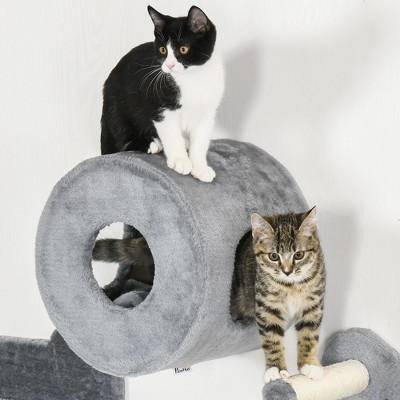 Gray and Cream Sisal Wall-Mounted Cat Climbing Shelves with Condo