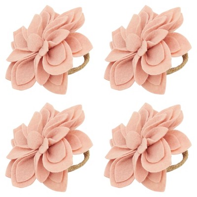Set of 4 Rose Felt Blossom Napkin Rings with Jute