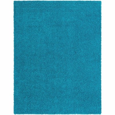 Turquoise 9' x 12' Rectangular Solid Shag Synthetic Area Rug