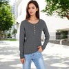 Anna-Kaci Women's Long Sleeve Striped Henley Top with Button Placket and Scoop Neck - 3 of 4