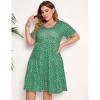 Women's Plus Size Lantern Sleeve Casual Ruffle Hem Loose Swing V Neck Tunic Mini Dress - 4 of 4