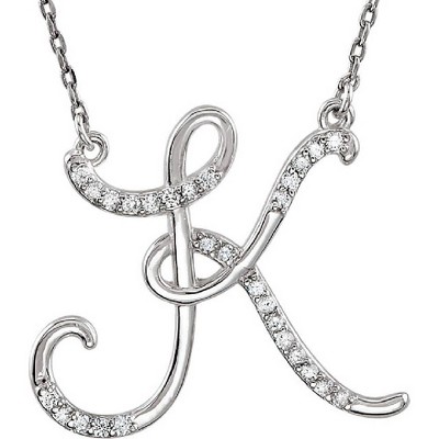 Pompeii3 1/4ct Diamond "K" Initial Pendant 18" Necklace 14K White Gold