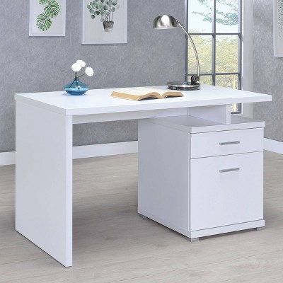Transitional White Home Office Desk with Reversible Filing Cabinet