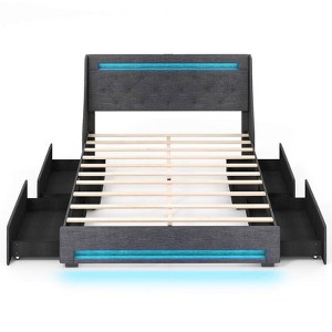 Infans Full Size Bed Frame w/ LED Lights & Charging Station Upholstered Platform Bed - 1 of 4