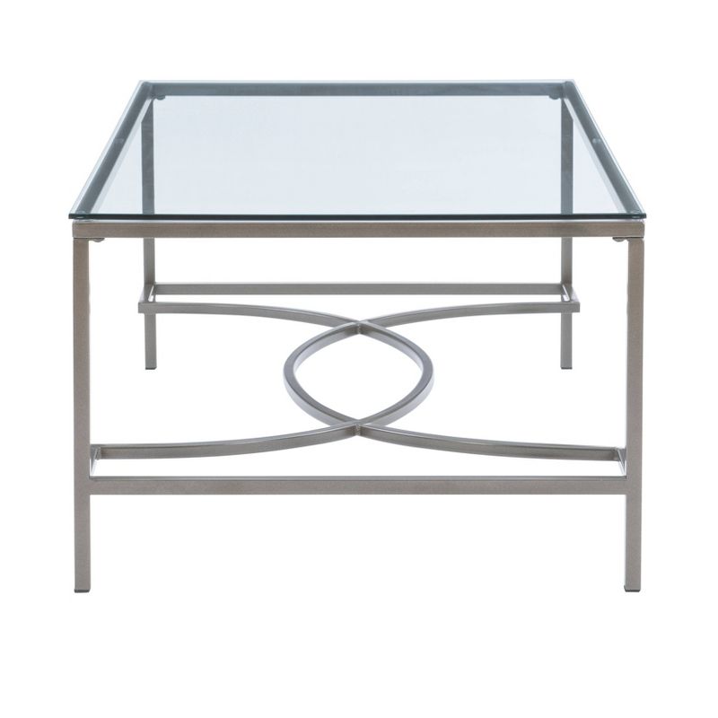 Noyes Metal and Glass Top 3pc Coffee and Side Table Set Satin Nickel Finished - Powell, 5 of 17