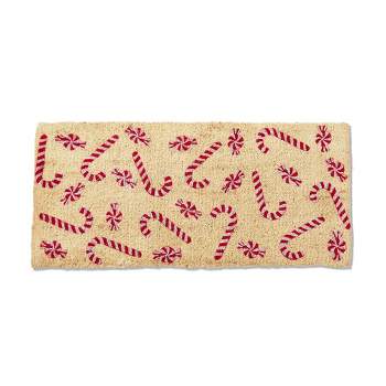 tagltd 1'6"x3'3" Red Peppermint Candy Cane Print Rectangle Indoor and Outdoor Coir Door Welcome Mat Red White on Beige Background
