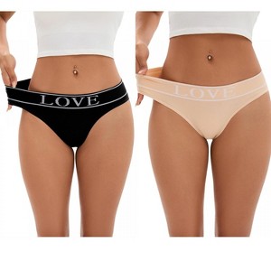 INSPIRE CHIC 2 Pcs Women's Mid-Waisted No Trace Briefs Cotton High Elasticity Underwear Thongs - 1 of 4