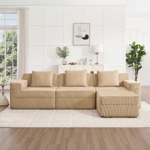 VASIP Modular Boneless Cloud Sectional Sofa  3-Seat with Deep Seat and Pillows,Modern Corduroy Fabric for Living Room,Camel - 1 of 4