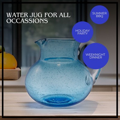 Turquoise Hand-Blown Glass Pitcher and Highball Glass Set