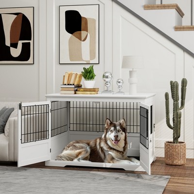 Extra Large White MDF and Steel Dog Crate Table