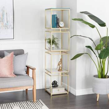 Glam Metal Marble Square Shelving Unit 4 Tier Gold - Olivia & May