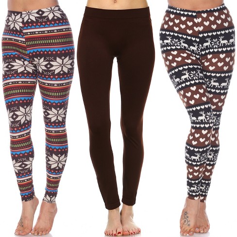 Women's Pack Of 3 Leggings Brown, Brown/white, Brown/multi One Size Fits  Most - White Mark : Target