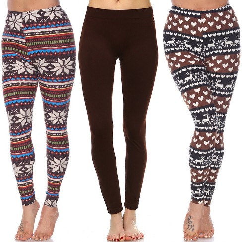 Women's Pack Of 3 Leggings Brown, Brown/white, Brown/multi One