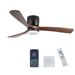 YUHAO  Smart Integrated Dimmable LED Modern and Farmhouse Flush Mount Ceiling Fan with Light,Works with Alexa and Google Assistant - 1 of 4