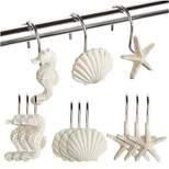 Juvale 12 Pack Beach Shower Curtain Hooks, Decorative Ocean Themed Design with Seahorses, Starfish, and Seashells