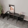 POVISON Mid-Century Modern TV Stand, Minimalist Slatted Wood TV Console with 4 Cabinets and Black Tall-Cast Metal Feet, Black Oak - 3 of 4