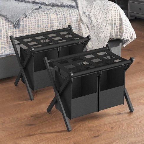 Songmics Set Of 2 Luggage Rack With 2 Removable Laundry Bag 2 Pack Folding Suitcase Stands For Guest Room Bedroom Hotel Black Target
