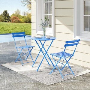 3-Piece Patio Bistro Set with Round Table & 2 Folding Chairs, for Balcony, Garden, Porch – Space-Saving Design (Flat Tube) - 1 of 4