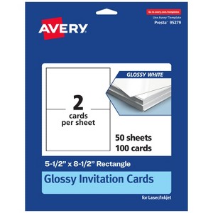 Avery Printable Rectangle Invitation Cards, 5.5" x 8.5", Glossy White Cardstock, Laser/Inkjet Cards, 100 Total - 1 of 4