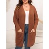 Womens Plus Size Cardigan Long Sleeves Mid Length Knit Sweater Open Front Casual Coat With Pockets - 2 of 4