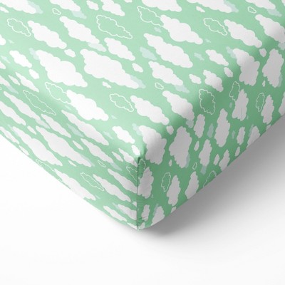 Bacati - Mint Clouds 100 percent Cotton Universal Baby US Standard Crib or Toddler Bed Fitted Sheet