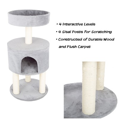 Gray Sisal Rope Cat Condo with Overhead Balcony