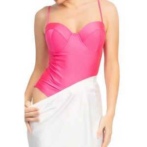 Slickblue Hot Pink/Red/Royal Women's Sweetheart Neck Bodysuit with Rhinestone Straps, Size S-L - 1 of 4