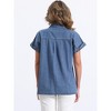 INSPIRE CHIC Women's Short Sleeve Button Down Classic Denim Shirt - 4 of 4