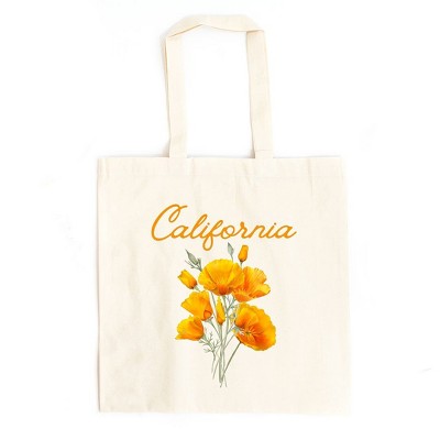 City Creek Prints California Flower Colorful Canvas Tote Bag - 15x16 - Natural