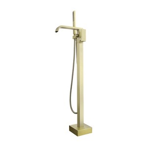 Cobbe Freestanding Floor Standing Bathtub Faucet Single Handle Tub Filler with Tub Spout and Hand Shower Brushed Gold - 1 of 4
