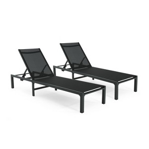 Christopher Knight Home Perlas Outdoor Aluminum Adjustable Chaise Lounge, Black - 1 of 4