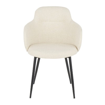 Cream Upholstered Armchair with Black Metal Legs, Set of 2