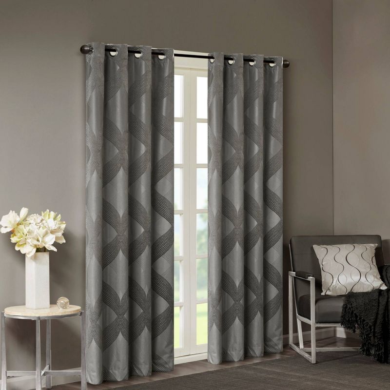 Byron Ogee Knitted Jacquard Blackout Curtain Panel, 3 of 13