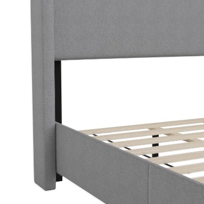 Elysian Twin Gray Linen Upholstered Bed with Sleek Wingback Headboard