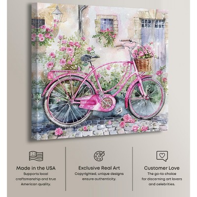 Glam Pink Bicycle with Roses Canvas Wall Art, 24" x 24"