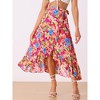 INSPIRE CHIC Women's Tropical Floral Print Ruffle Self-Tie Knot Split Beach Wrap Midi Skirt - 3 of 4