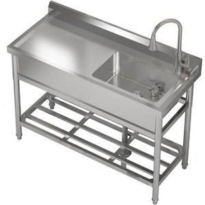 TROPOW Silver Stainless Steel Utility Sink – Freestanding Single Bowl with Pull-Out Faucet for Kitchen/Laundry/Garage - 1 of 4